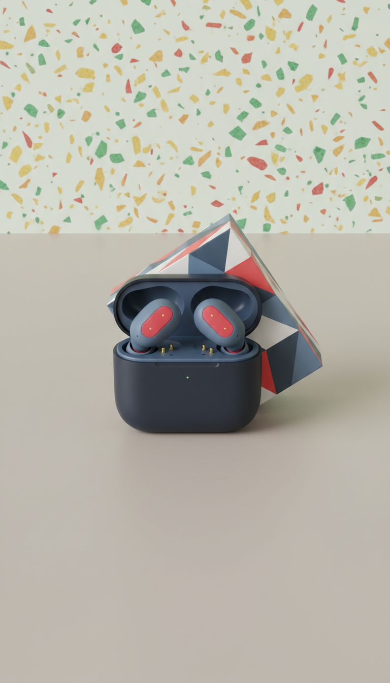 Collaborative blue wireless earbuds set