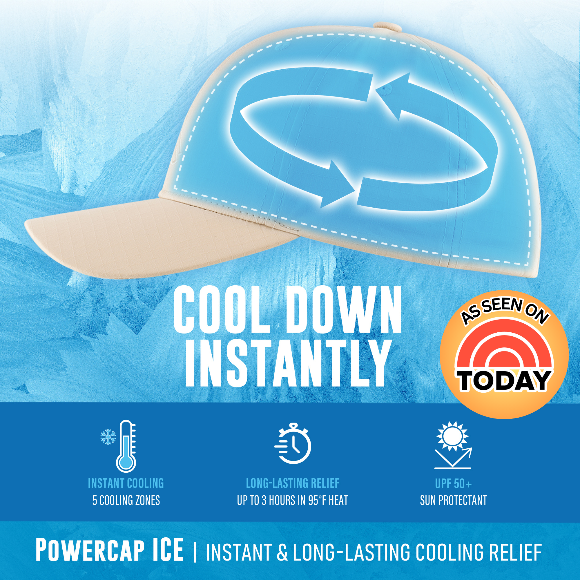 POWERCAP ICE Baseball Hat – Instant Cooling with Reusable Ice Packs UPF 50 Protection